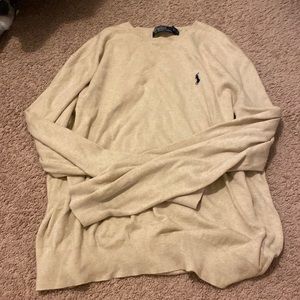 Ralph Lauren Beige Crewneck Sweater with Navy Polo Logo